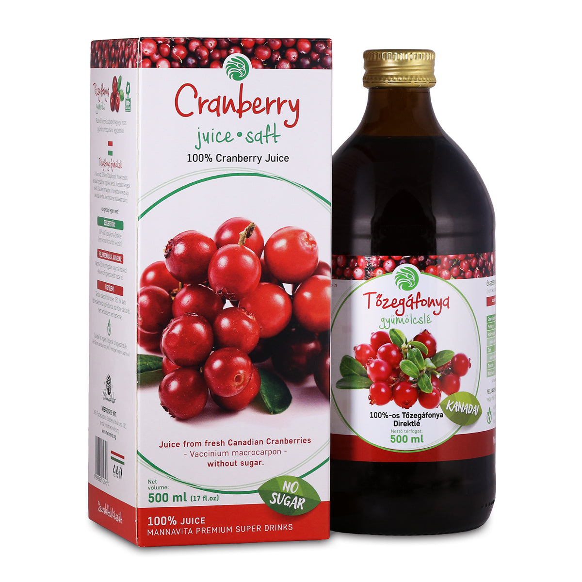 Mannavita Cranberry 100% gepresster reiner Saft • 500 ml