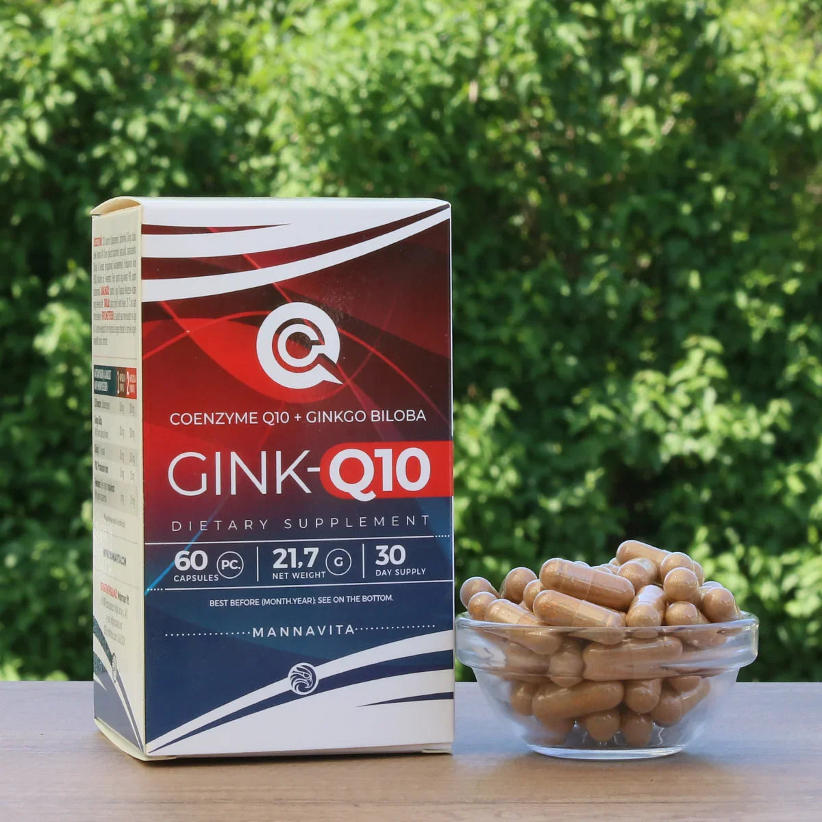 GINK-Q10 • Q10 Coenzyme + Ginkgo Biloba complex • 60 capsules - Mannavita