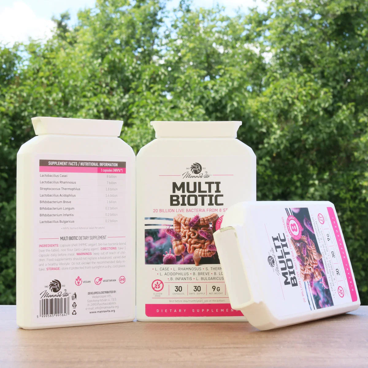 Multi Biotic probiotic • 20 billion bacteria from 8 strains • 30 capsules - Mannavita