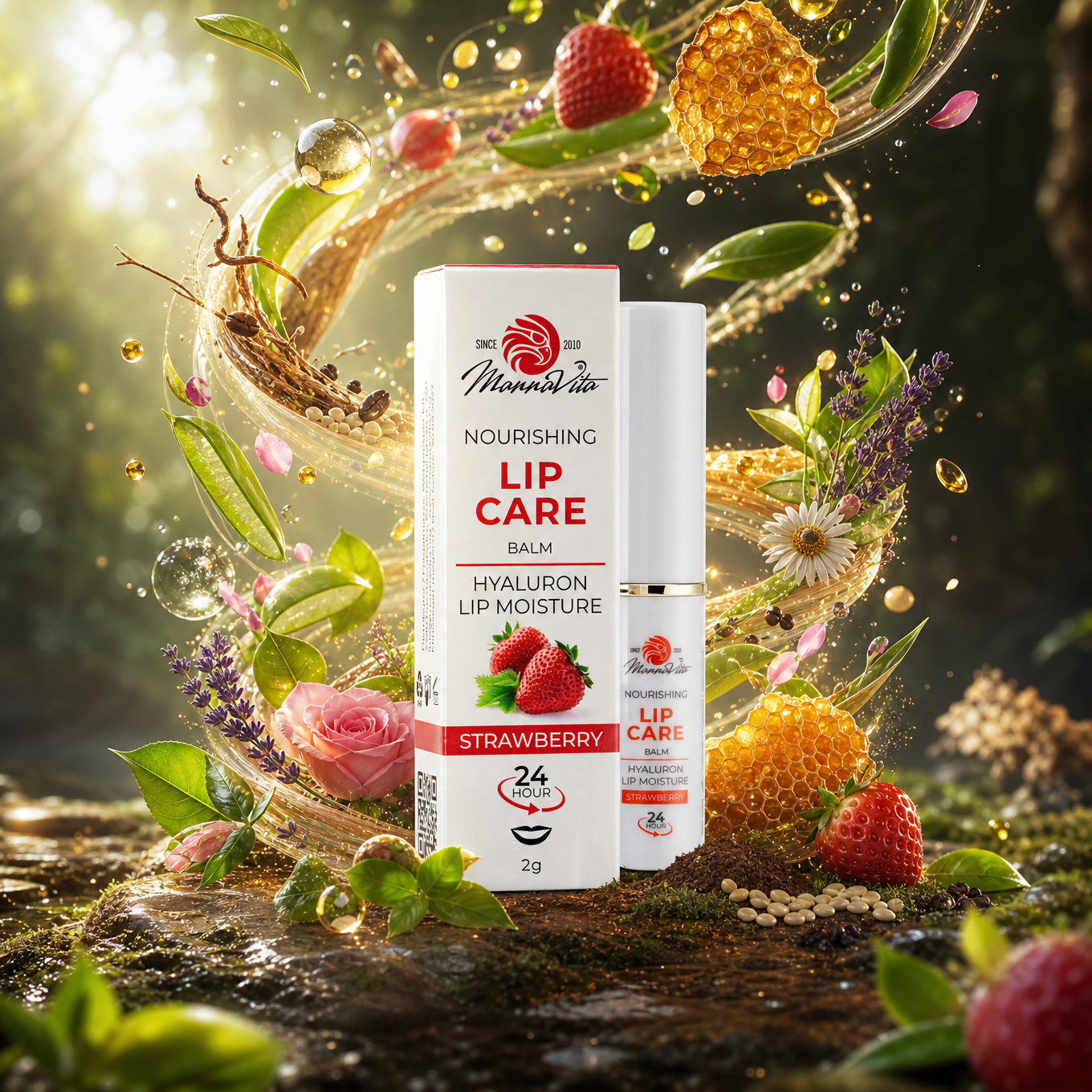 Mannavita Lip Balm mit Hyaluronsäure • Tiefenpflege • ERDBEERE