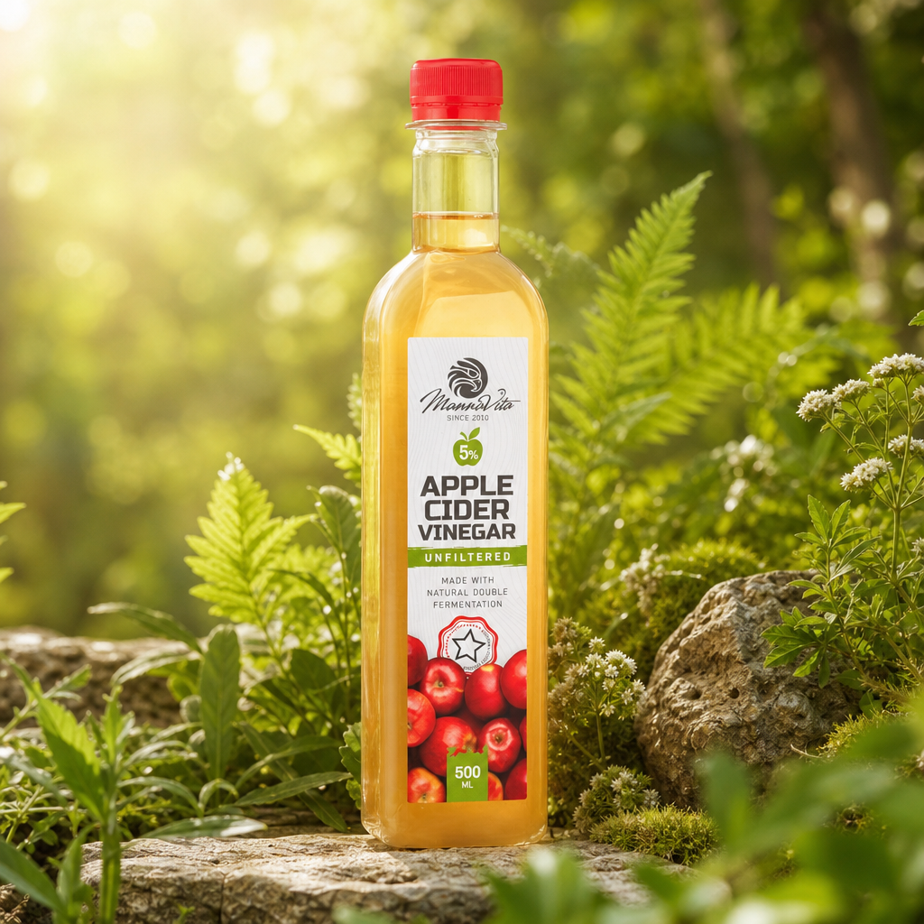 Mannavita ungefilterter Apfelessig mit doppelter Fermentation • 500 ml