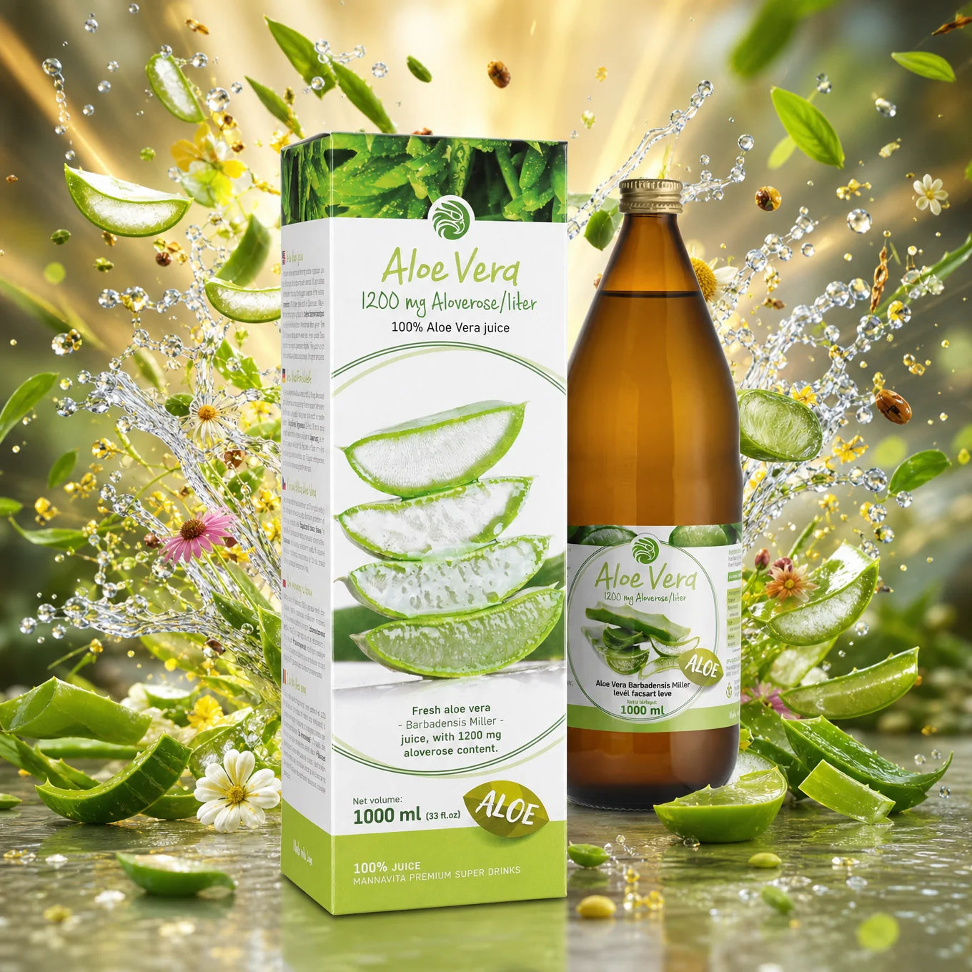 Mannavita Aloe vera 100% gepresster reiner Saft • 1000 ml