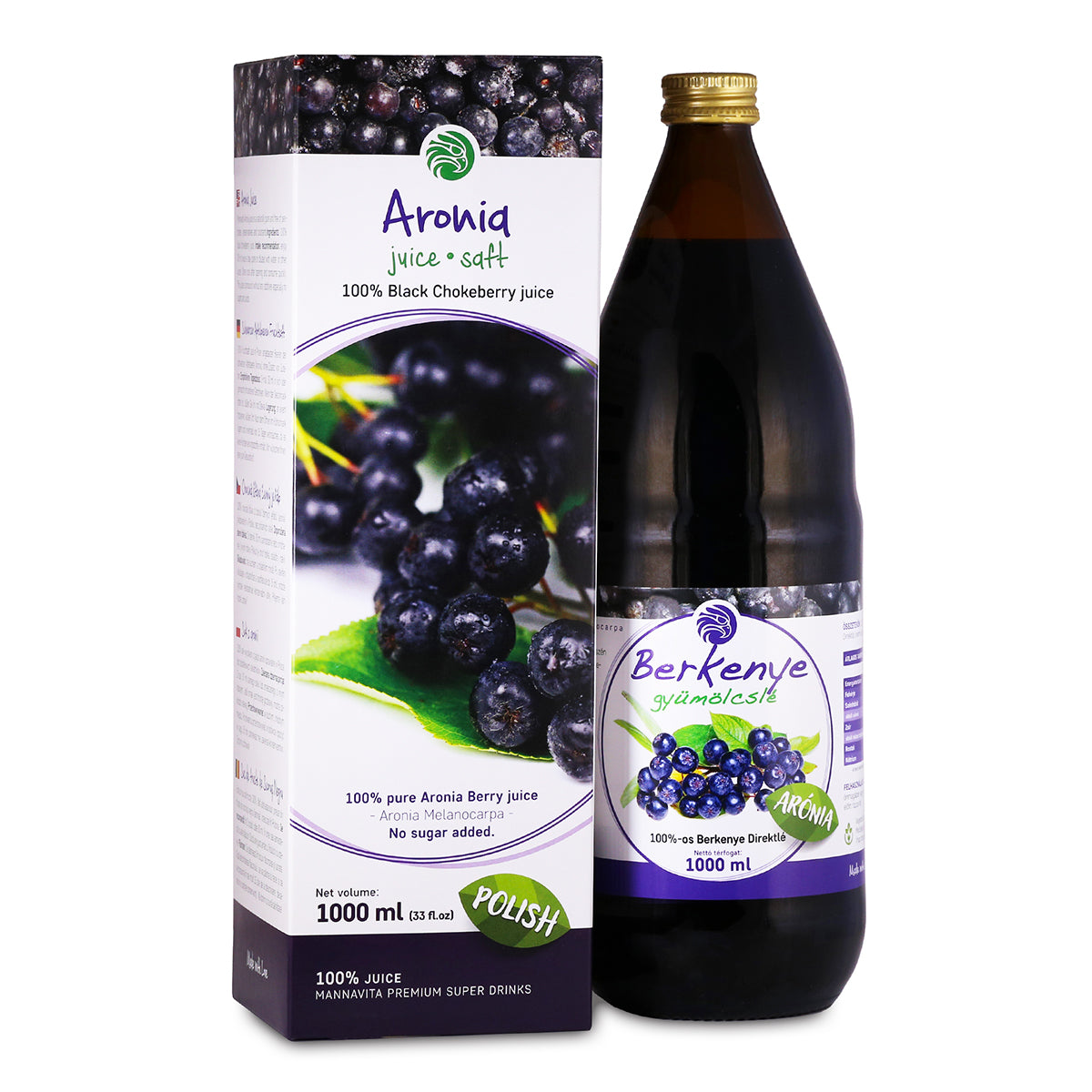 Mannavita Aroniabeere 100% gepresster reiner Saft • 1000 ml