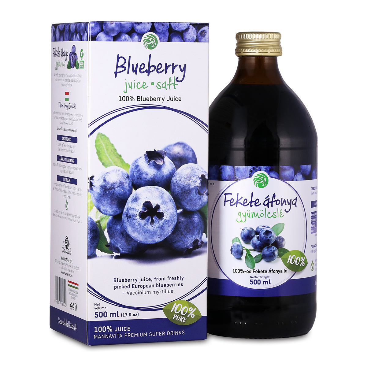 Mannavita Blaubeere 100% gepresster reiner Saft • 500 ml