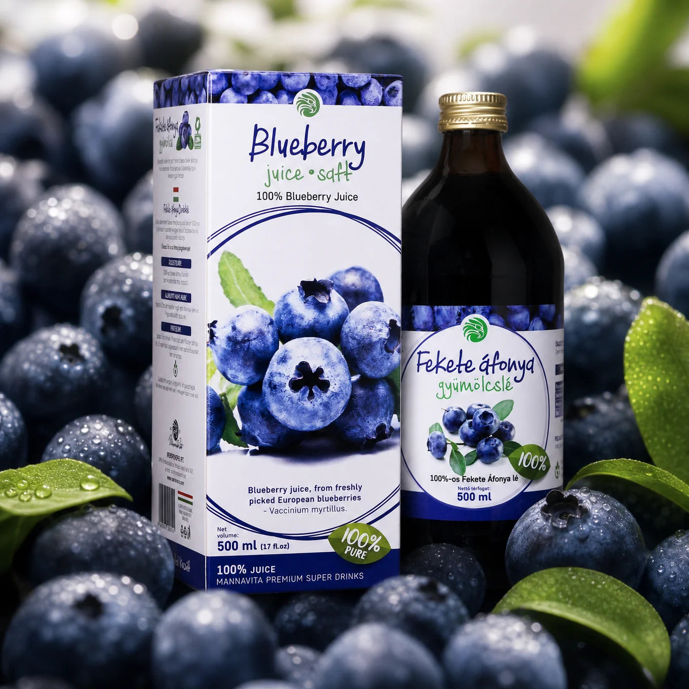 Mannavita Blaubeere 100% gepresster reiner Saft • 500 ml