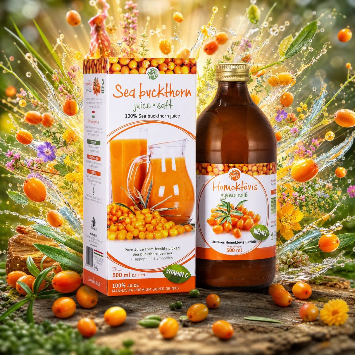 Mannavita Sanddorn 100% gepresster reiner Saft • 500 ml